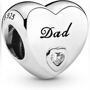 Pandora Silver Heart 'Dad' Charm with Tiny Heart Accent